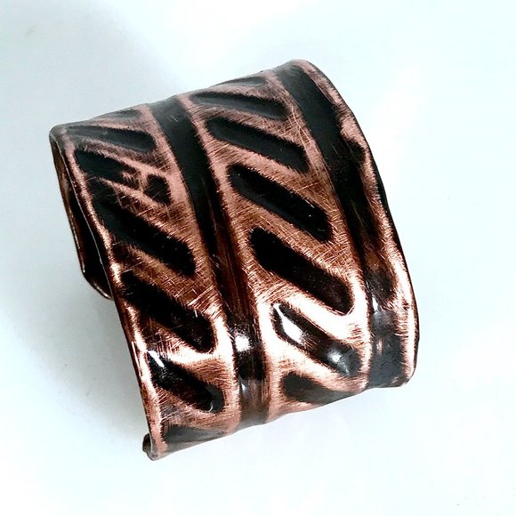 Industrial Pure Copper Cuff Bracelet Wide Bracelet Boho Minimalist Contemporary - Picture 14 of 14